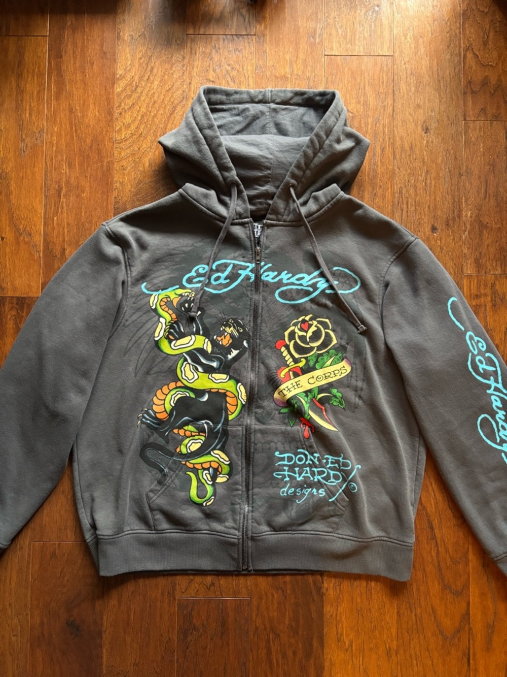 Ed Hardy Snake Panther Tattoo Zip Hoodie Charcoal | Size XL | Y2K - Picture 4 of 11